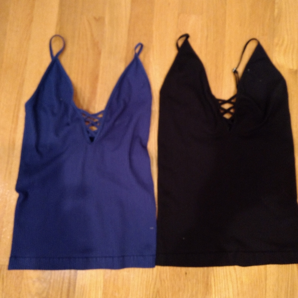 Two Fitted Tank Tops - Medium black & blue